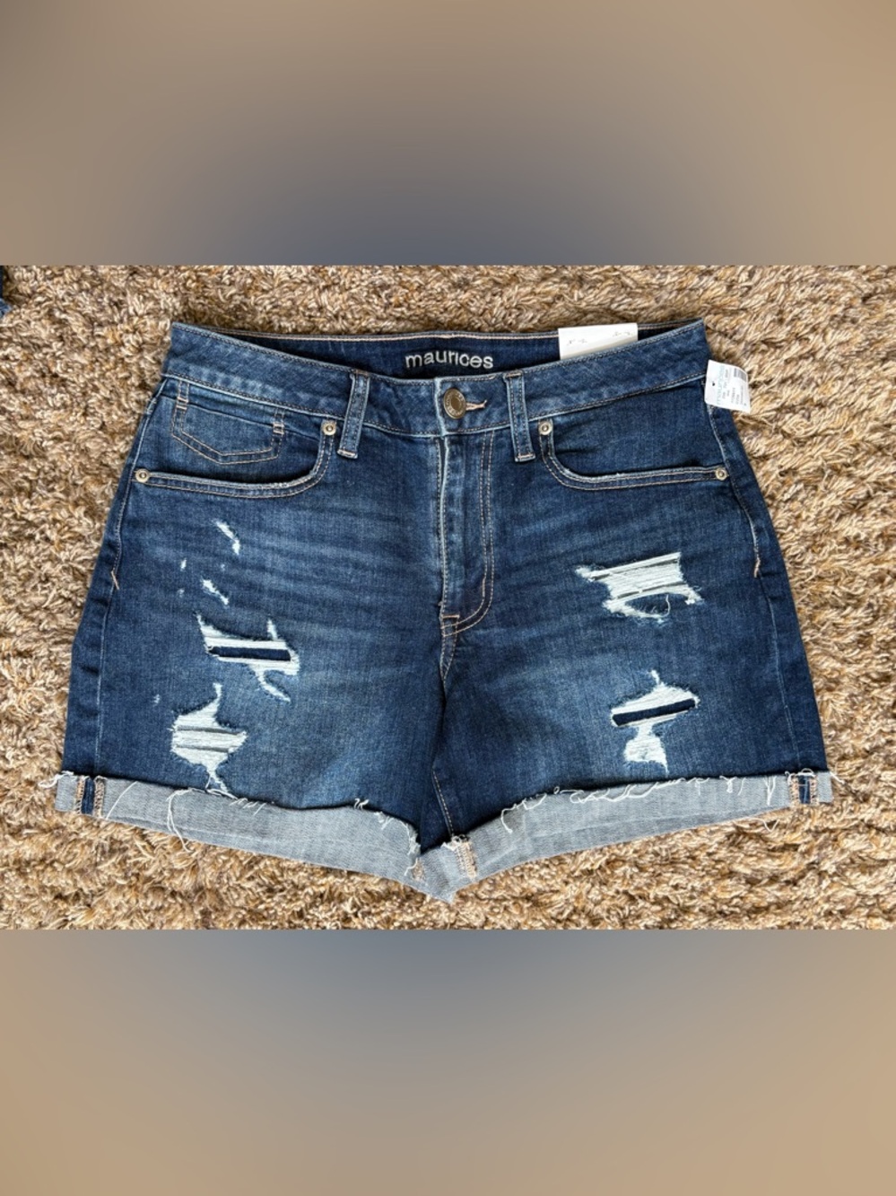 NWT Maurices Distressed Dark Wash Denim Shorts size 8